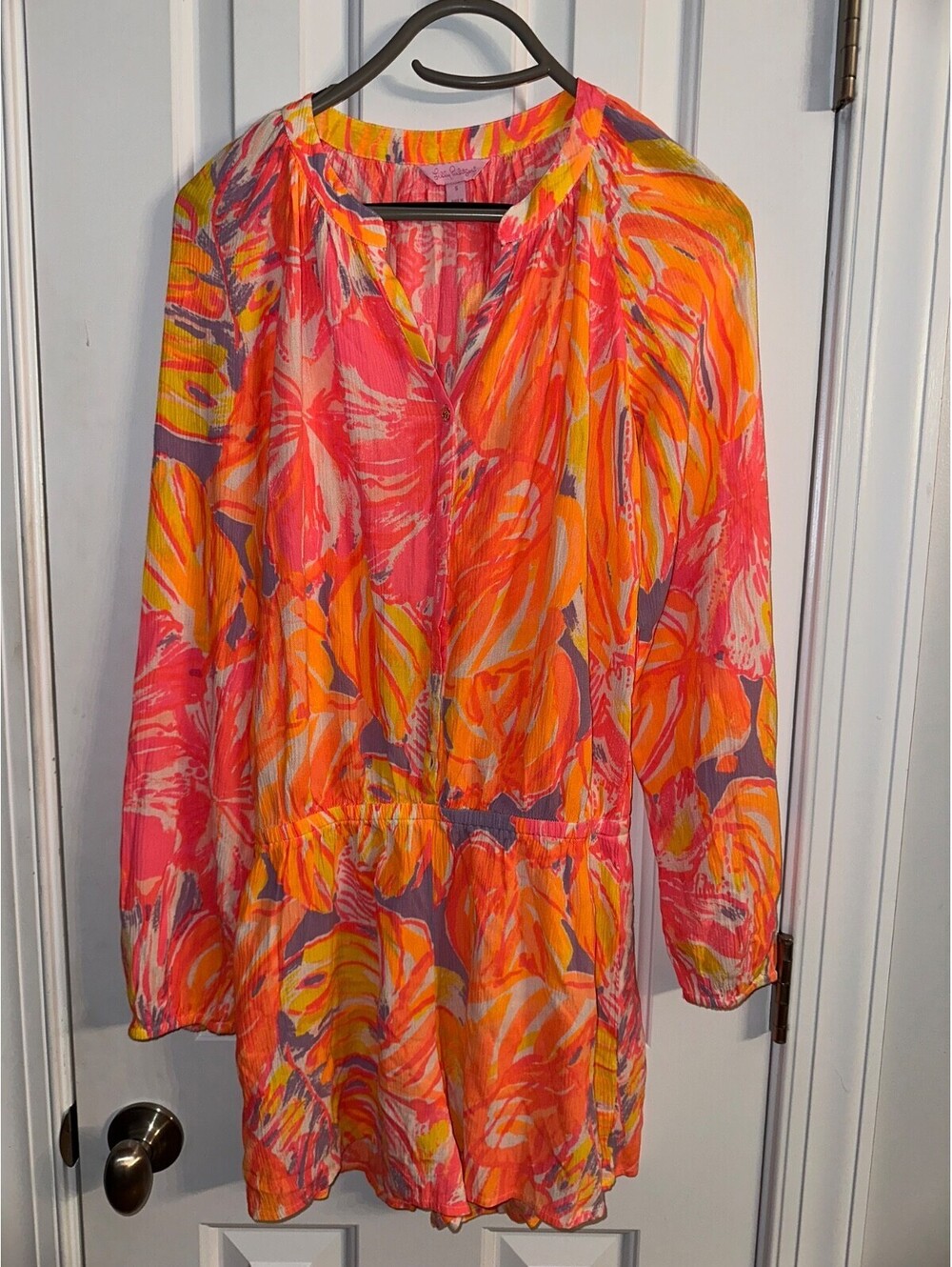Lilly Pulitzer Elsa Romper Multicolor Floral Button Long Sleeve - S